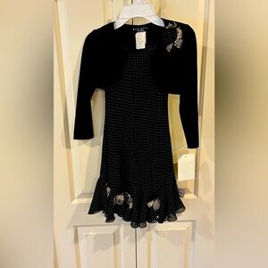 NWT Biscotti, Girls Black and White Polka Dot Dress w/Shrug, 6